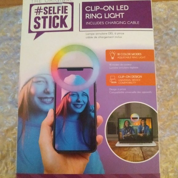 The Original #Selfie Stick Clip-On LED Ring Light -18 Colour Modes Rainbow light - Picture 3 of 15